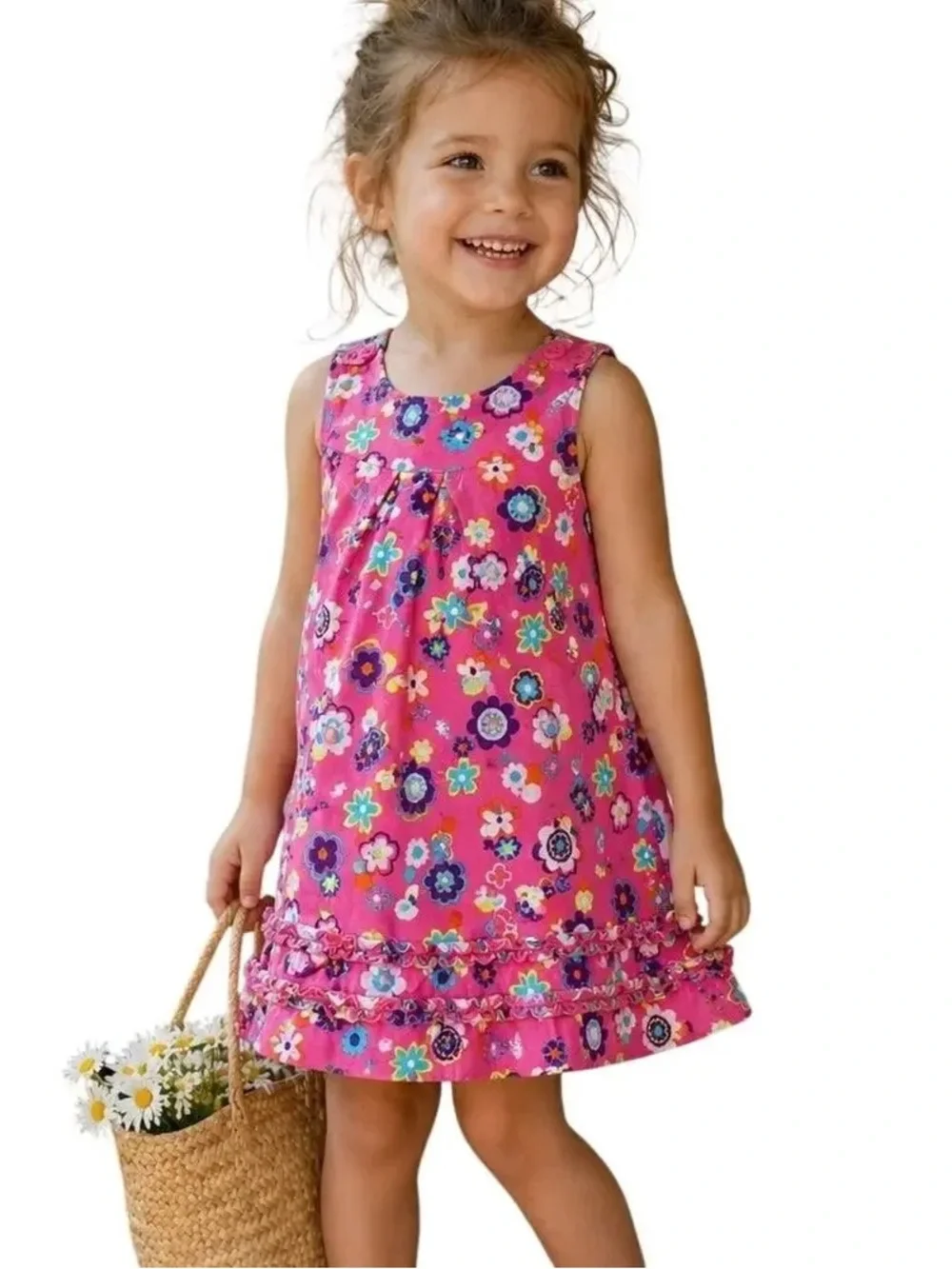 Hanna Andersson Playing Favorites Floral Dress 3T Pink Cotton Ruffle Hem
